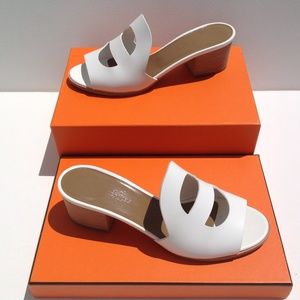 HERMES White Leather Mona Slide Sandals size 38